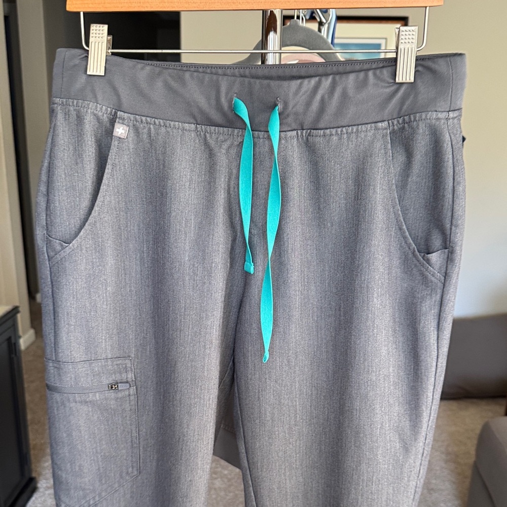 Figs Zamora charcoal Gray Joggers with Teal Drawstrings